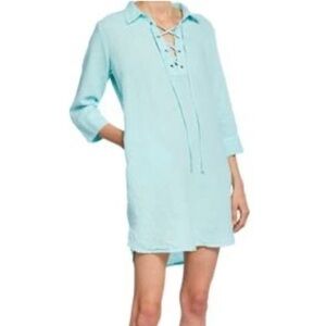 Allen Allen teal blue linen beach cover up dress, size medium